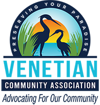 Organization logo with two birds standing in grass in front of a sunset